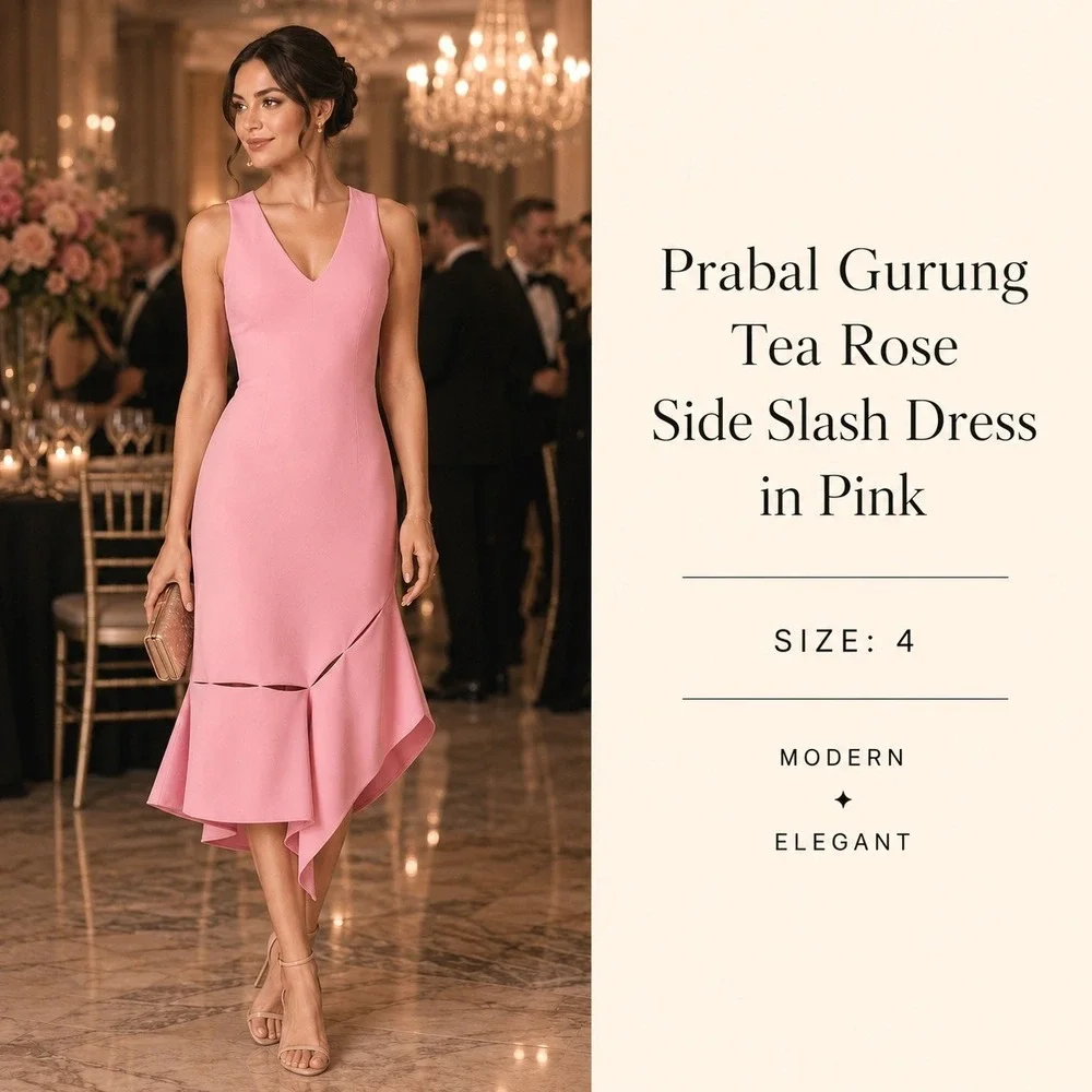 Prabal Gurung Tea Rose Side Slash Midi Dress Womans 8 Pink Silk Designer